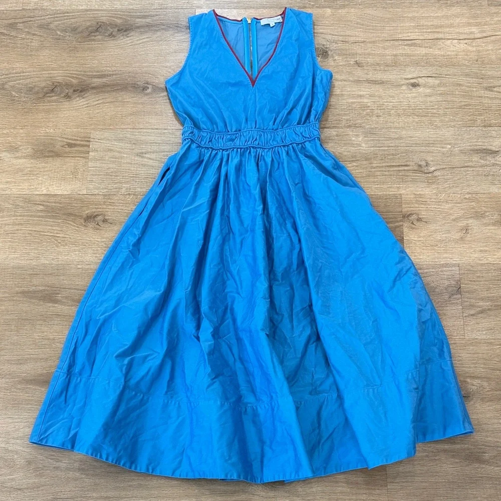 Roksanda Blue Midi Dress Sleeveless V-Neck Cinch Waist